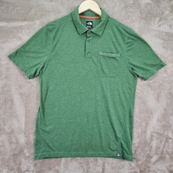 The North Face Golf Polo Shirt Green Pearl Snap Buttons Pocket TNF Men's Size M - Picture 1 of 10